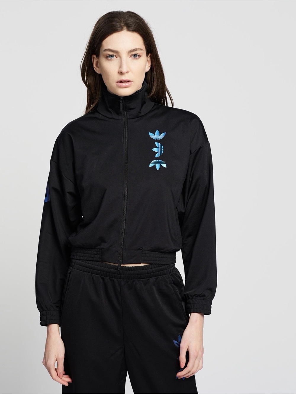 adidas Black Track Jacket with Blue Trefoil Accents